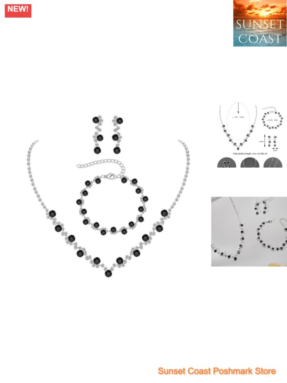 3-Piece Crystal Jewelry Set Silver Plated Necklace Bracelet Drop Earrings Formal